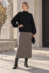 Shoulder Arm Turtleneck Knit Bubble Sweater Drop in Black