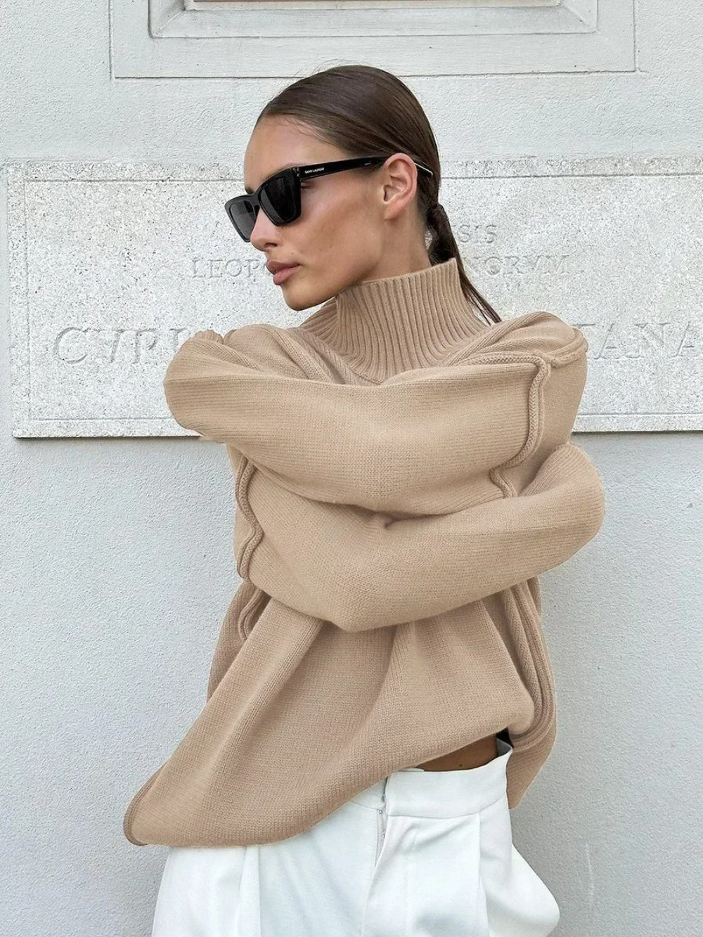 Bornladies Solid Turtleneck Sweater
