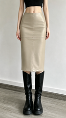 PU Leather Split Slim-Fit Skirt