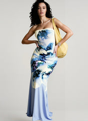 Sexy Bandeau Mermaid Floral Print Maxi Dress