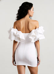 Waist Slimming Bodycon Off Shoulder Boned Ruffle Party Dress