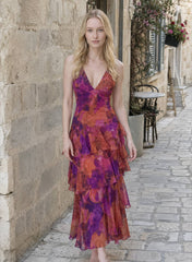 Chiffon Halter Slim Ruffle Maxi Floral Dress