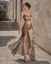 Leopard Printed Patchwork Lace Floral Dress
