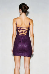 V-Neck Sequin Spaghetti Strap Party Dress