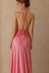 Lace Patchwork Backless Halter Boho Dress