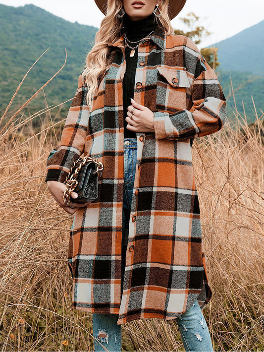 Plaid Woolen Lapel Coat