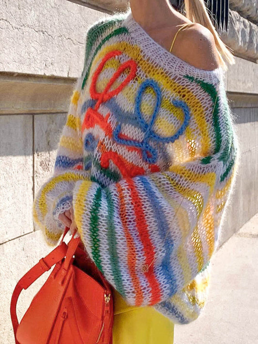 Rainbow Stripe Contrast Sweater