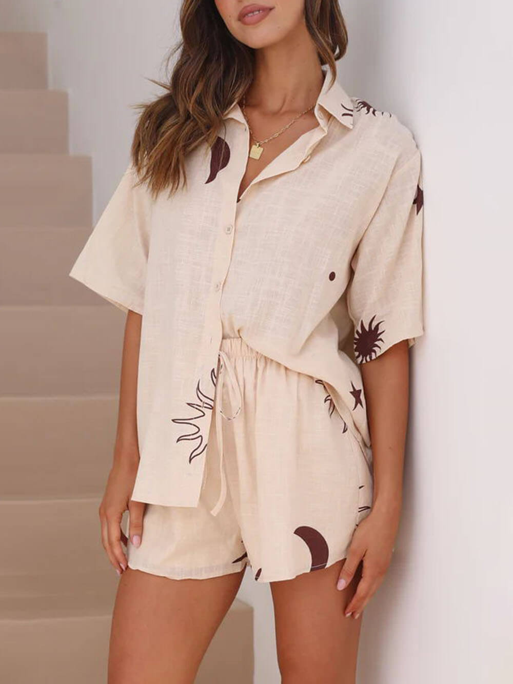 Printed Short Sleeve Shirt Set