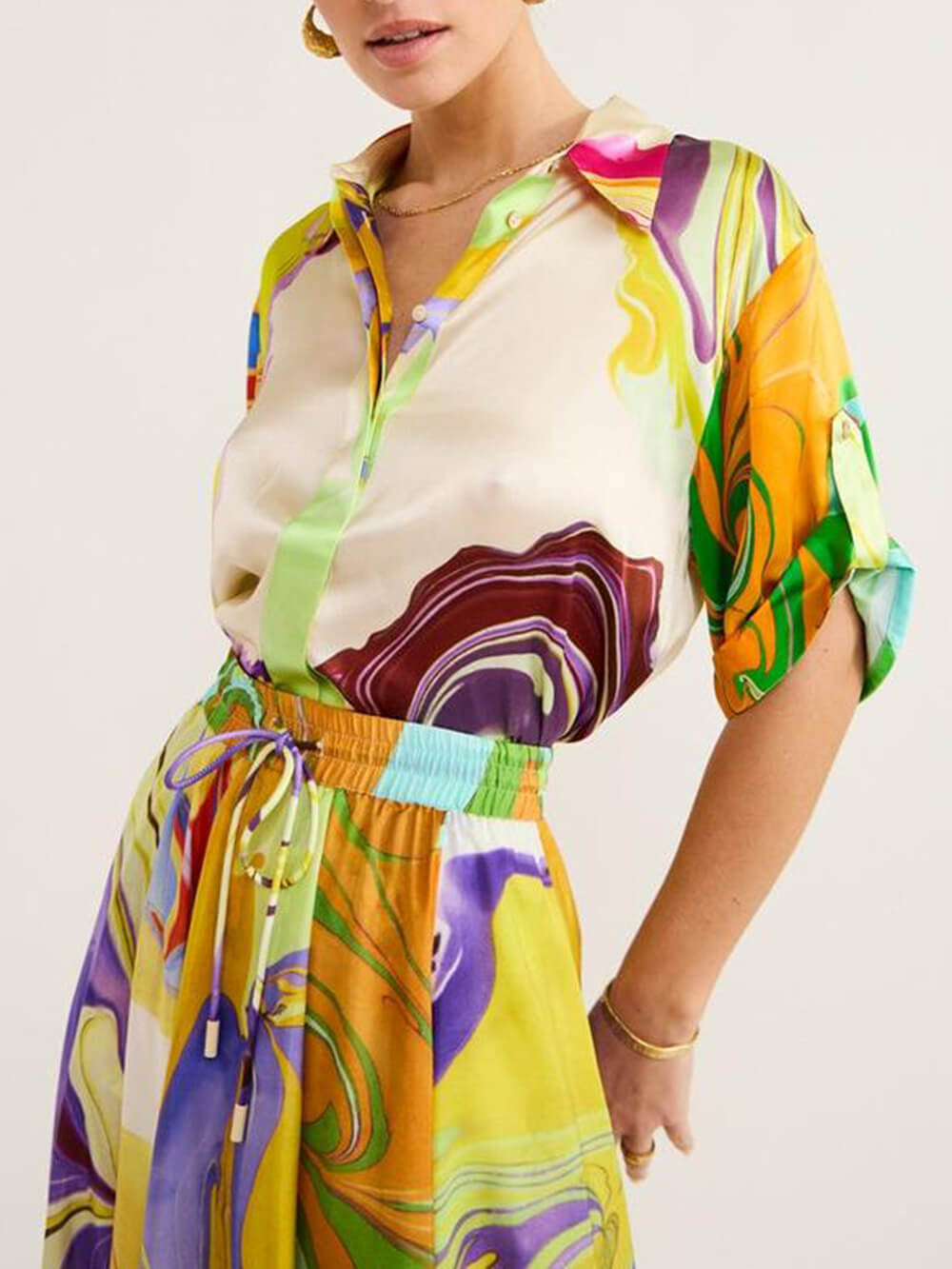 Modern Satin Printed Two Piece