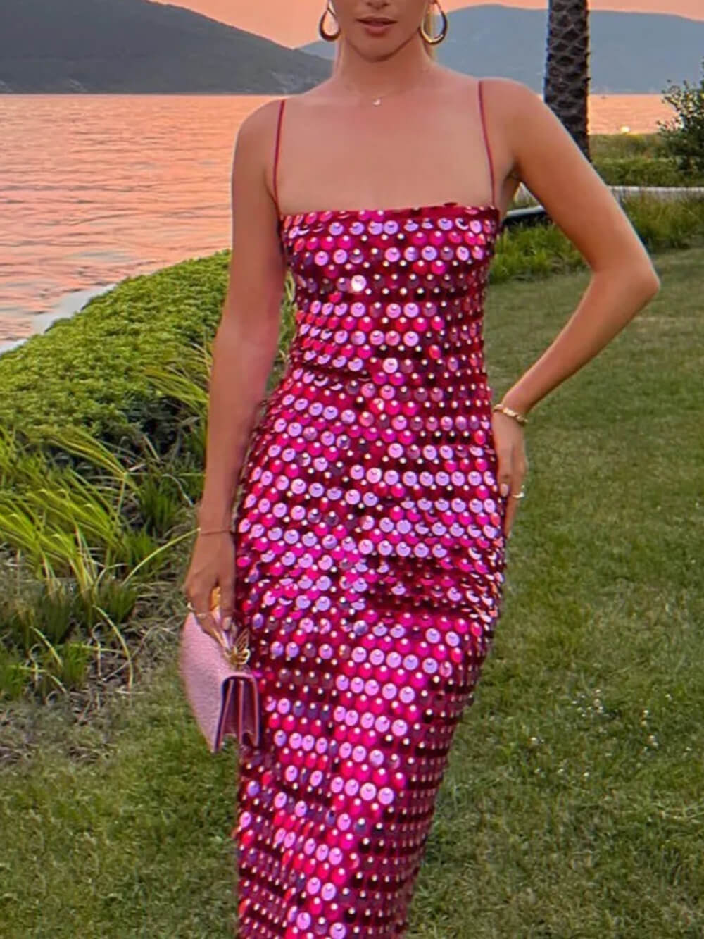 Sequin Versatile Irregular Hem Midi Dress