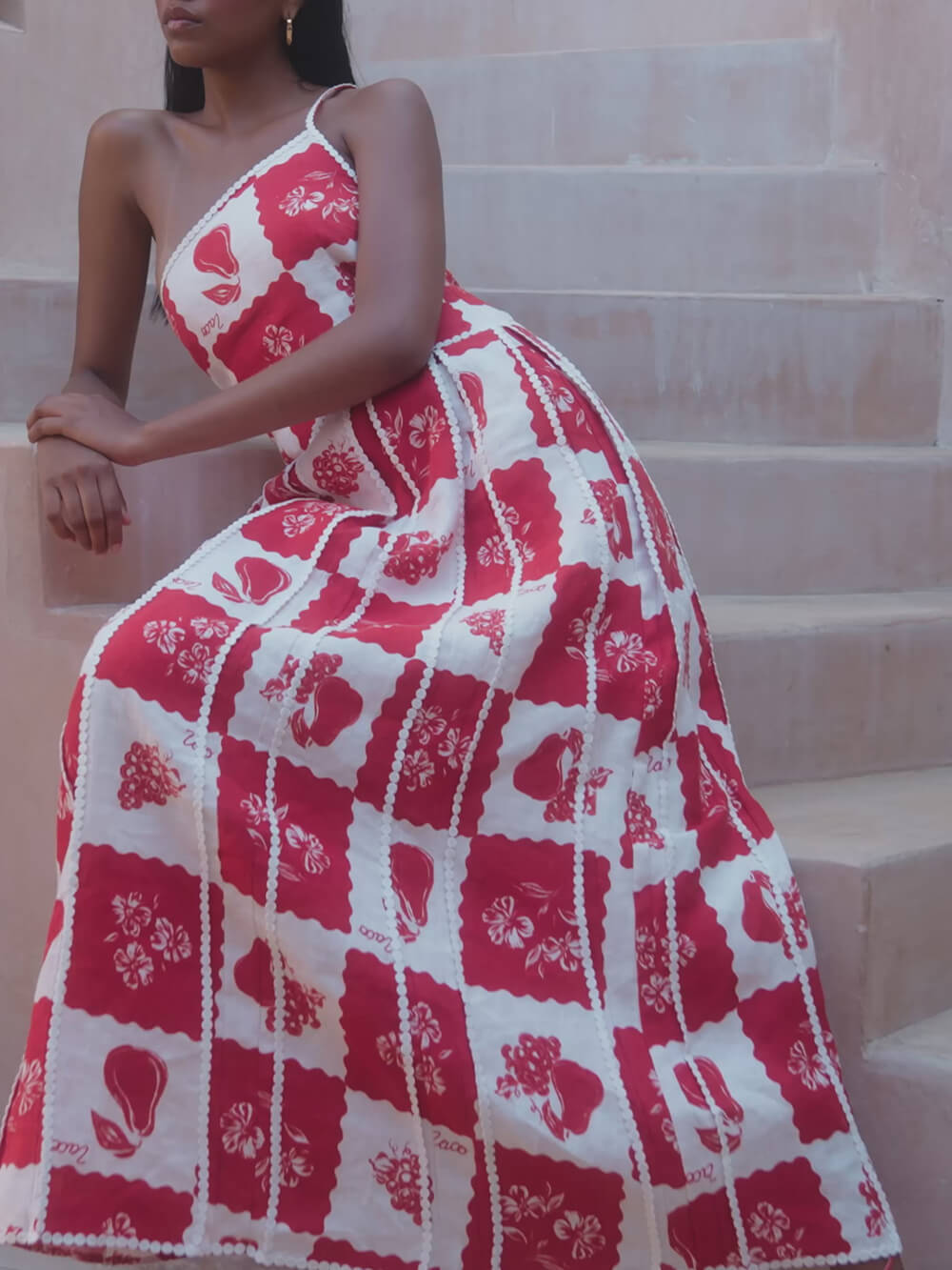 Fashion Strappy Print Trim Dress