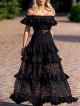 Off-Shoulder Ruffled Lace A-Line Dress
