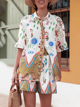 Printed Button Shirt and Pocket Shorts Set