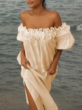 Off-Shoulder Sexy Puff Sleeve Solid Lace Beach Dress