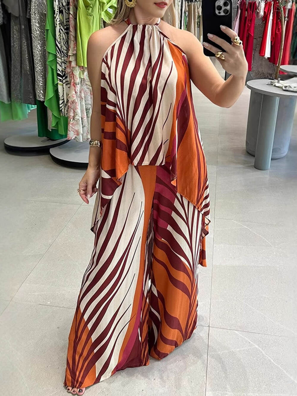 Placement Print Sleeveless Top Set