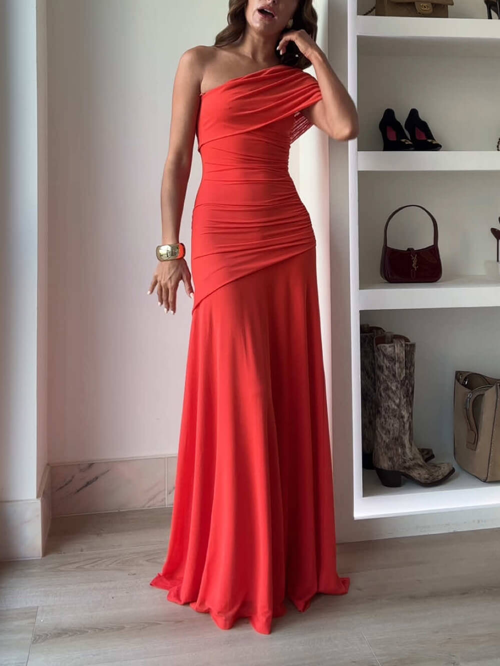 Fashion Fitted Asymmetric Sleeveless Red Dress