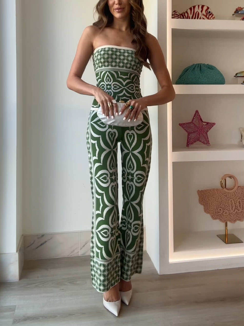 Strapless Knit Jacquard Bandeau Top