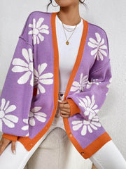 V-Neck Printed Knit Cardigan