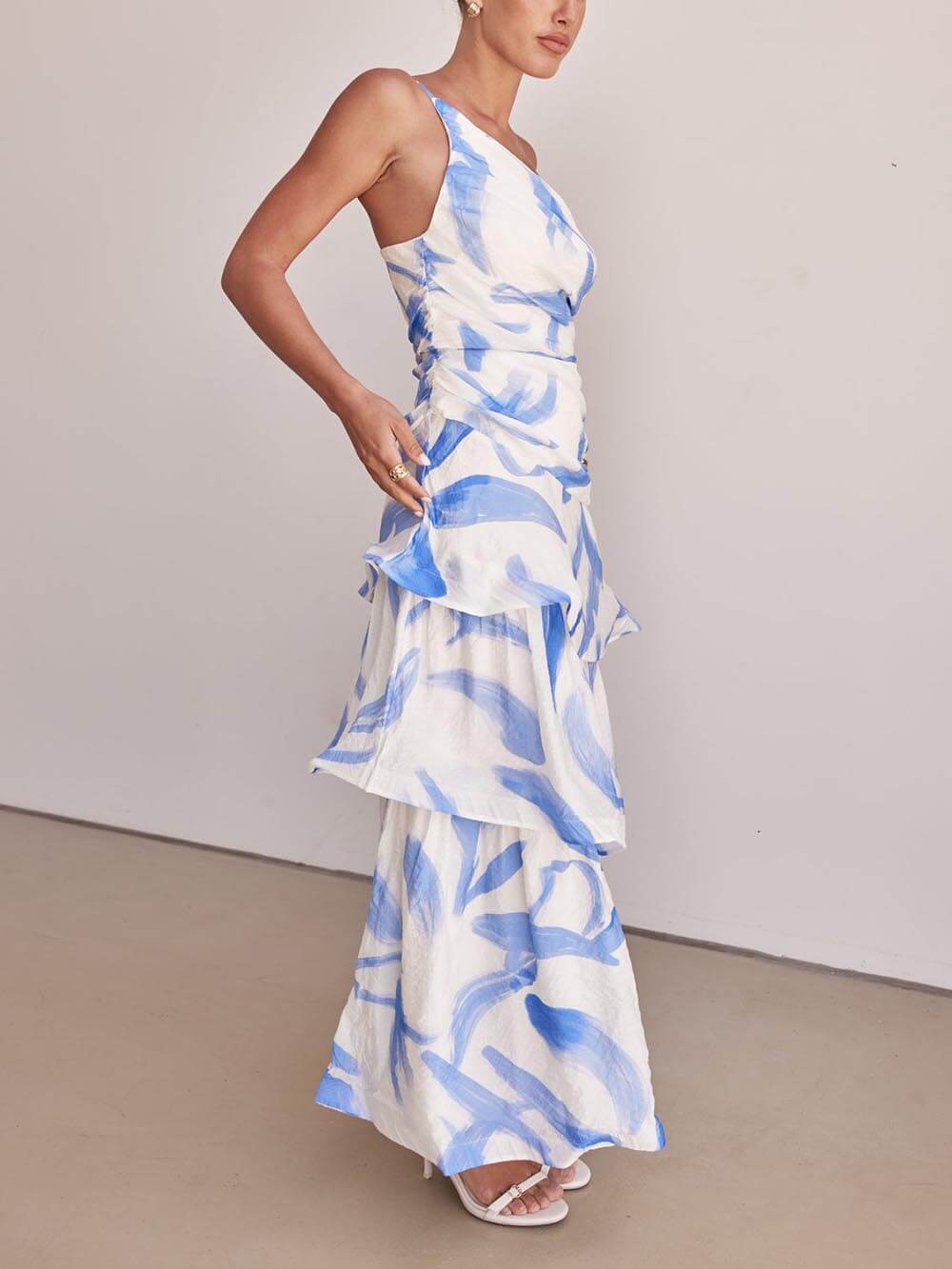 Elegant One-Shoulder Cami Floral Dress