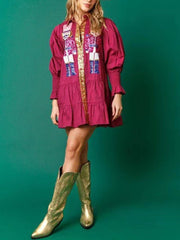 Christmas Lapel Contrast Sequin Long Sleeve Mini Dress