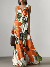 Floral Print V Neck Sleeveless A-Line Maxi Dress