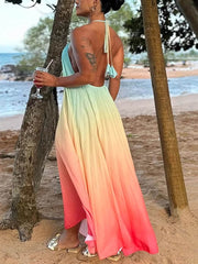 Backless Halter Tie-Dye Loose Fit Fashionable Dress