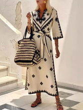 Unique Bohemian Print Belted Midi Dress