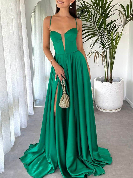 Strapless Cami Slit Slimming Evening Gown