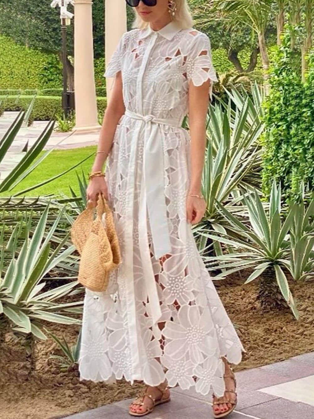 Lace Cardigan Button-Down Dress