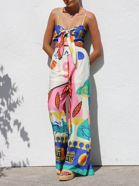 Ethnic Print Suspender Jumpsuit