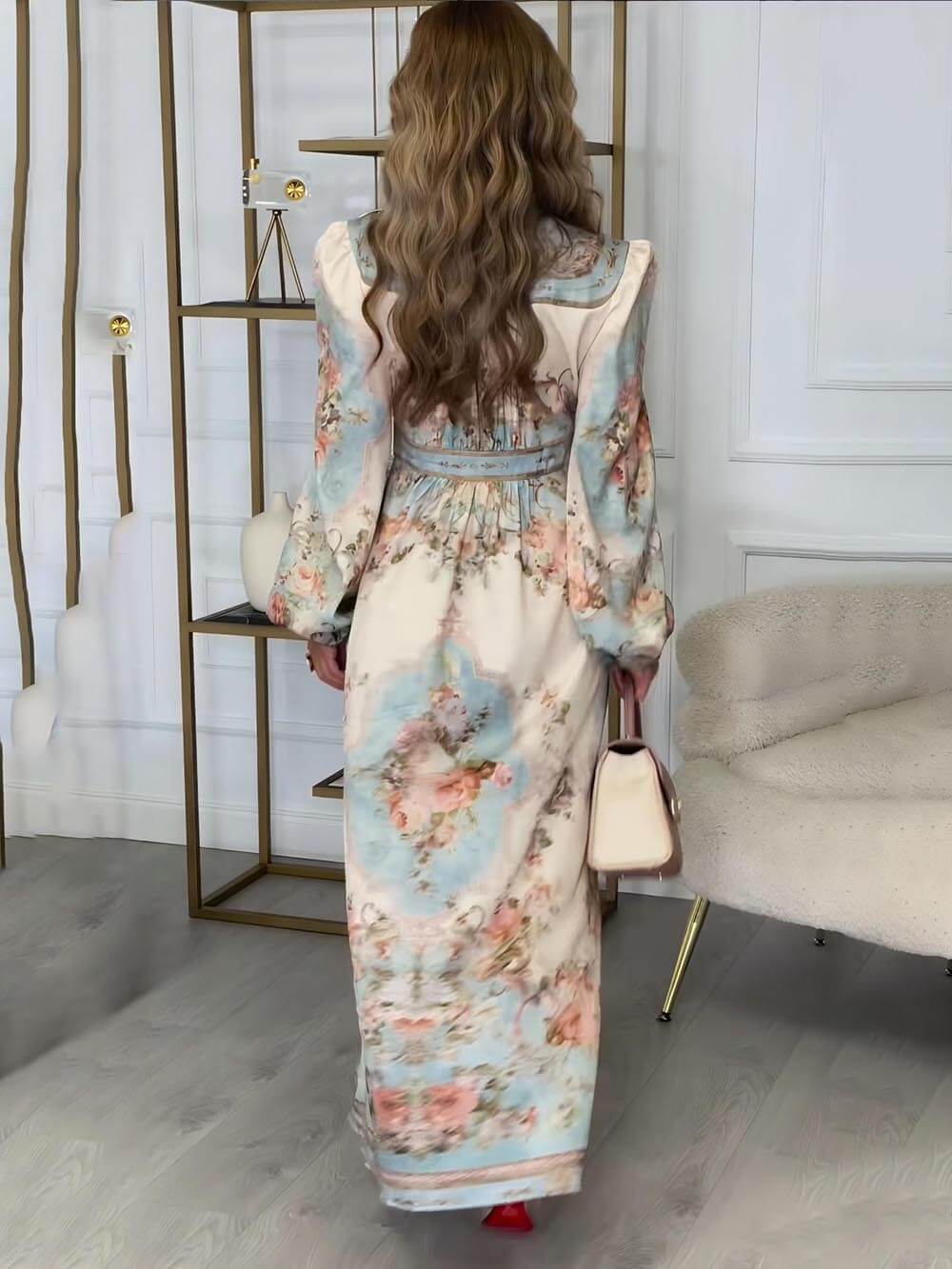 Lantern Sleeve Collared Waist-Tied Long Sleeve Dress