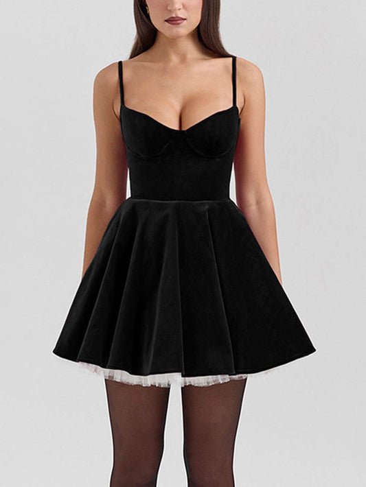 Tulle Patchwork Sweetheart Neck Mini Dress