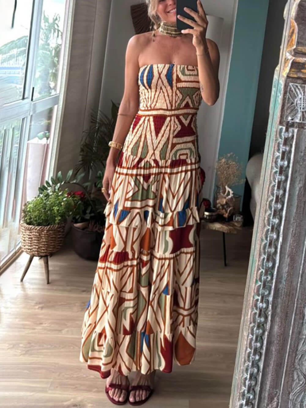 Vintage Bohemian High-Waist Cami Dress