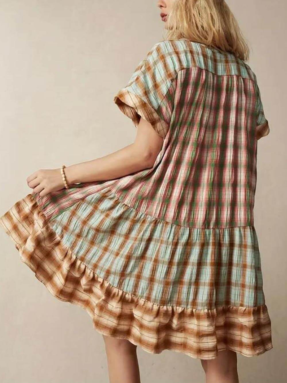 Multicolored Plaid Patchwork Mini Dress