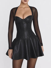 Long Sleeve Colorblock Corset Dress