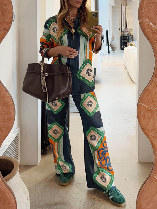 Coral Print Button Down Blouse