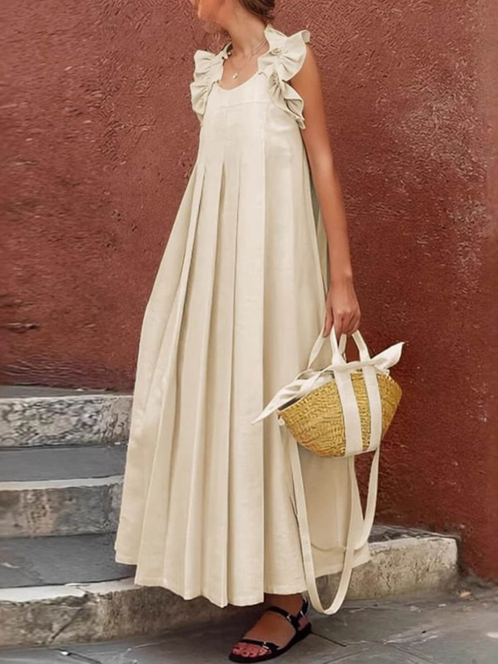 Fashion Casual Ruffle Hem Long Dress