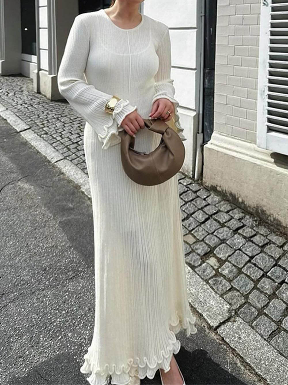 Ruched Backless Long Sleeve Dress