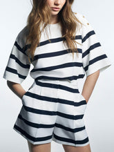 Striped Pleated Top and Shorts Set