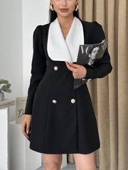 Elegant Contrast Color Metal Buckle Lapel Dress