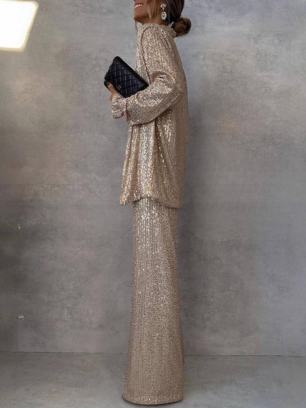 Sequined Long Sleeve Open Front Coat