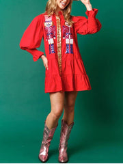 Christmas Lapel Contrast Sequin Long Sleeve Mini Dress