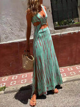 Floral V-Neck Waist Cutout Fitted Dress