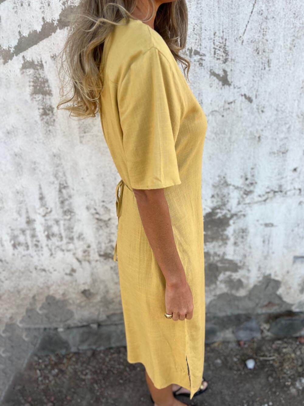 Bohemian Print Linen Loose Fit Midi Dress