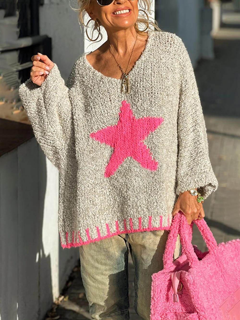 Star Pattern Colorblock Sweater