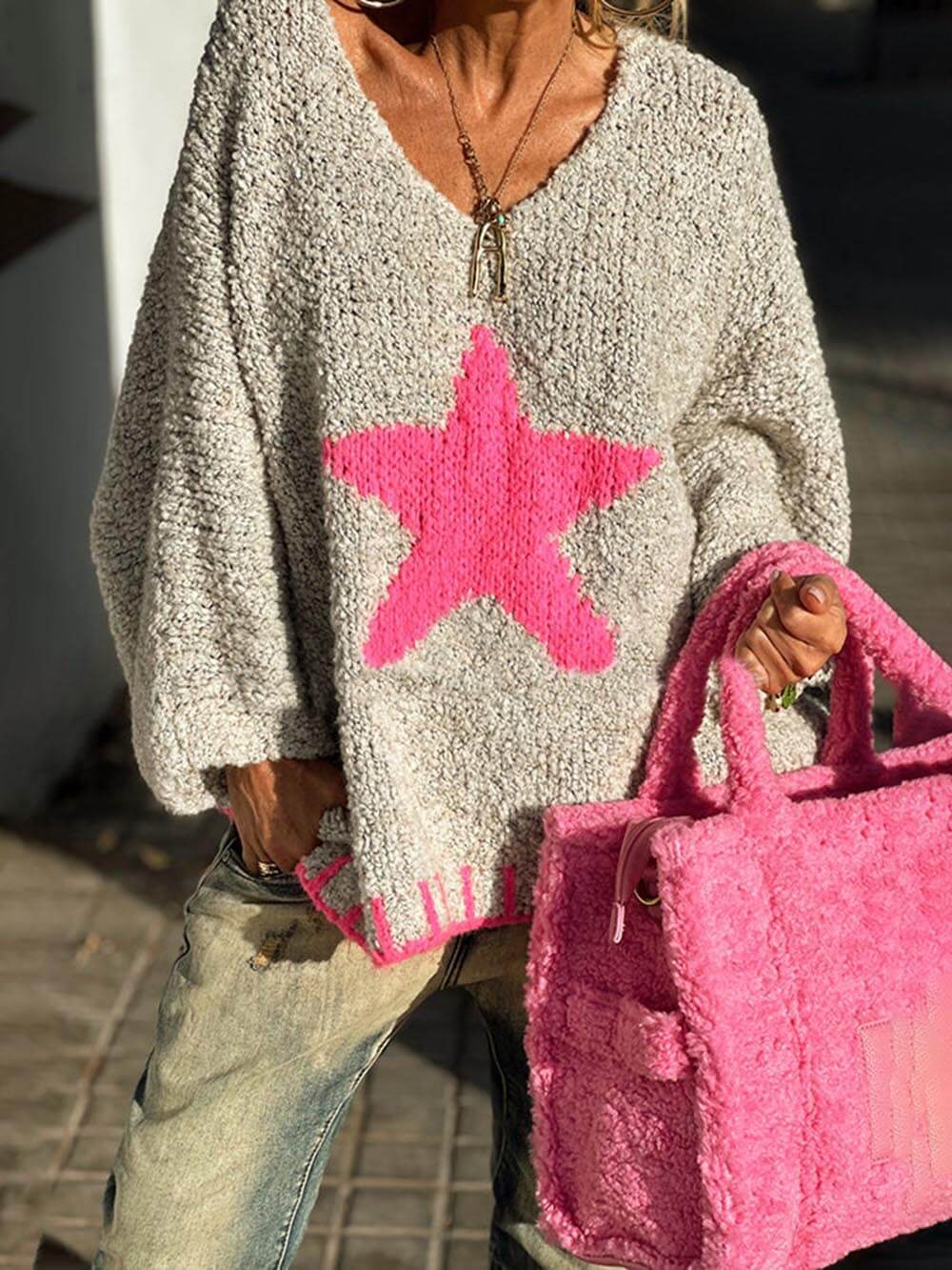 Star Pattern Colorblock Sweater