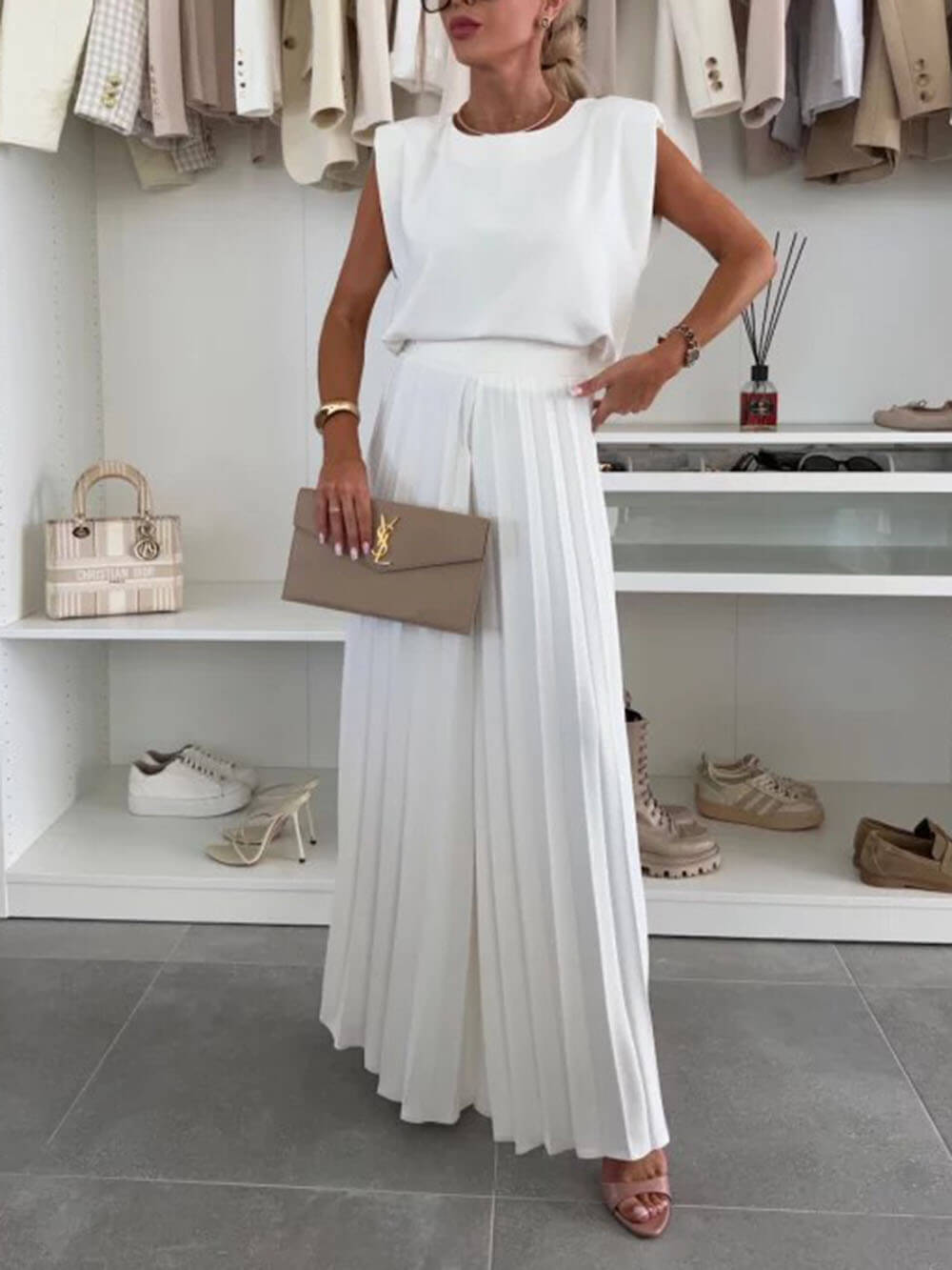 Padded Shoulder Round Neck Top