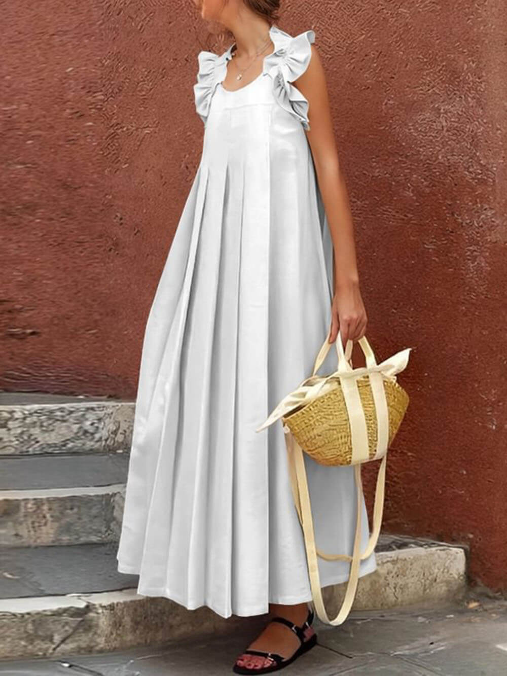 Fashion Casual Ruffle Hem Long Dress