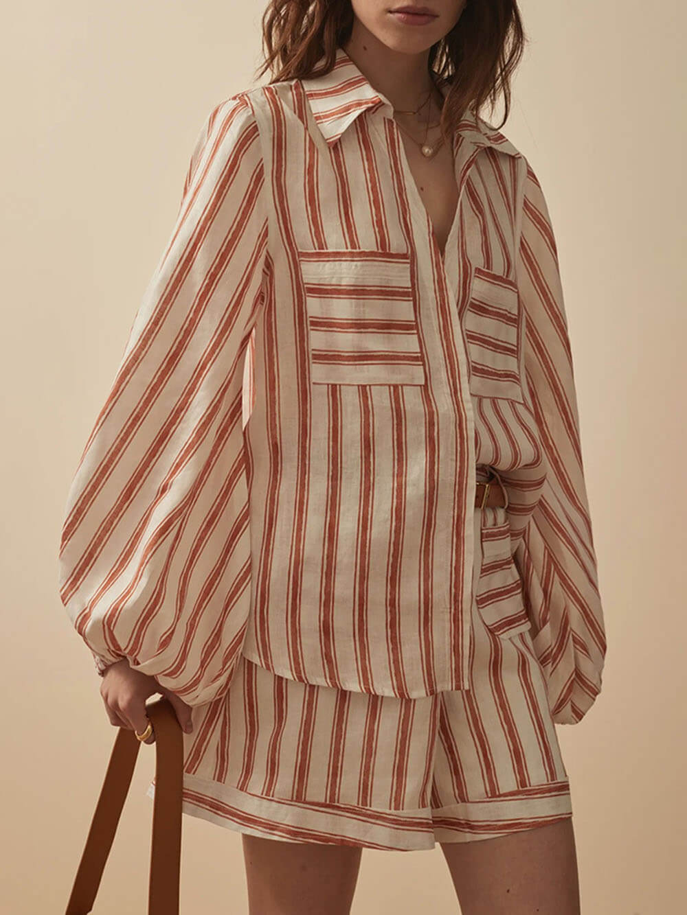 Striped Print Shirt & Shorts Set