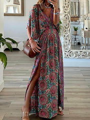 Bohemian V-Neck Printed Loose Maxi Dress